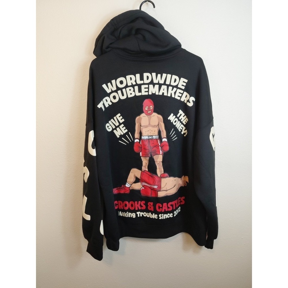 Crooks & Castles Oversize Worldwide Troublemakers Boxing Hoodie Black Size XL